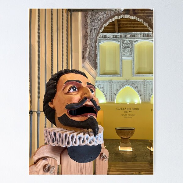 Item preview, Miguel de Cervantes figure next to his baptismal font designed and sold by Ponted.