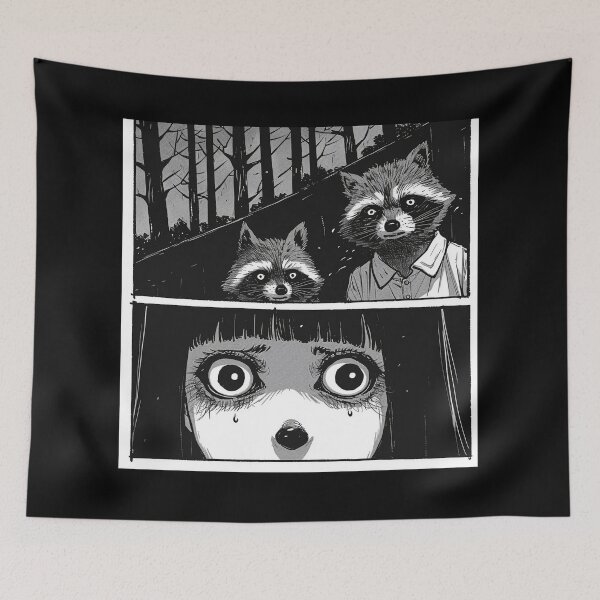 Item preview, Raccoonized - black and white horror manga anime girl designed and sold by ForsakenFrames.