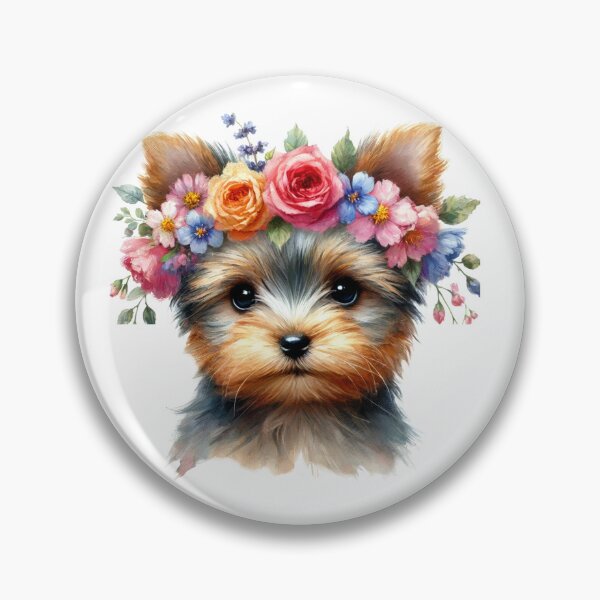 Item preview, Adorable Yorkie puppy with colorful flower crown designed and sold by toypoodlemom.