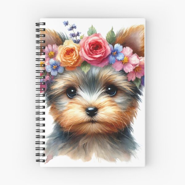 Item preview, Adorable Yorkie puppy with colorful flower crown designed and sold by toypoodlemom.