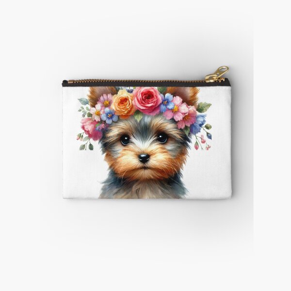 Item preview, Adorable Yorkie puppy with colorful flower crown designed and sold by toypoodlemom.