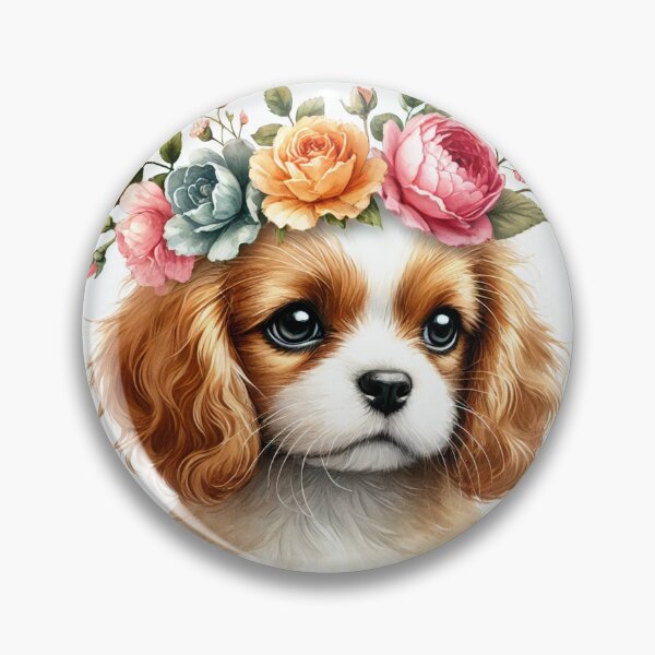 Item preview, Adorable Cavalier King puppy with colorful flower crown. designed and sold by toypoodlemom.