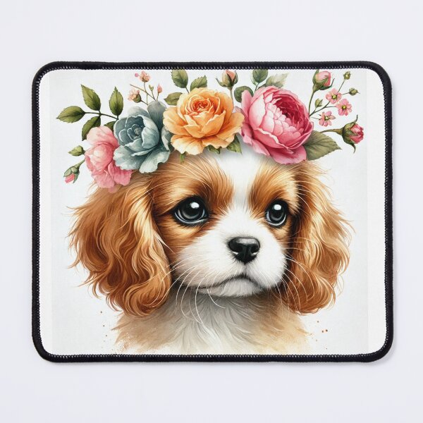 Item preview, Adorable Cavalier King puppy with colorful flower crown. designed and sold by toypoodlemom.