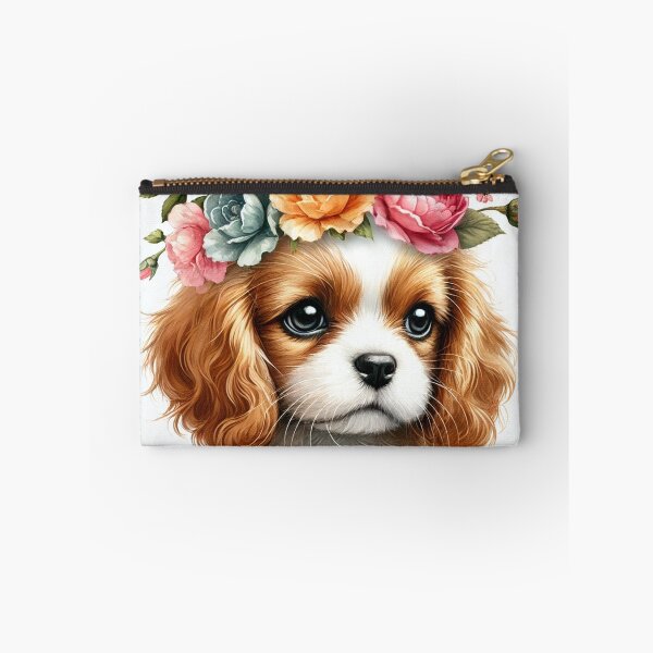 Item preview, Adorable Cavalier King puppy with colorful flower crown. designed and sold by toypoodlemom.