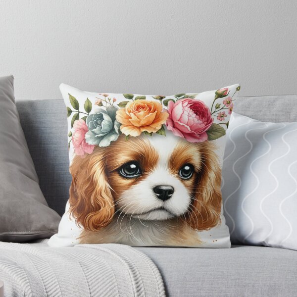 Item preview, Adorable Cavalier King puppy with colorful flower crown. designed and sold by toypoodlemom.