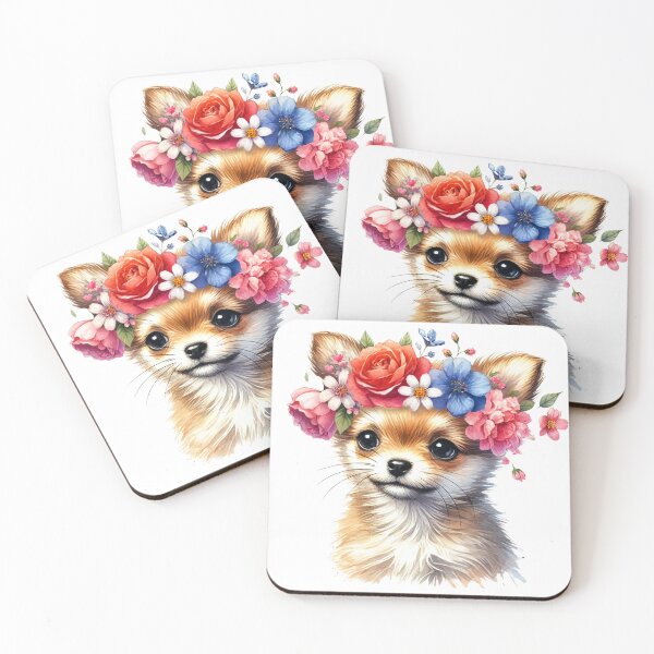 Item preview, Adorable Chihuahua puppy wearing colorful flower crown. designed and sold by toypoodlemom.