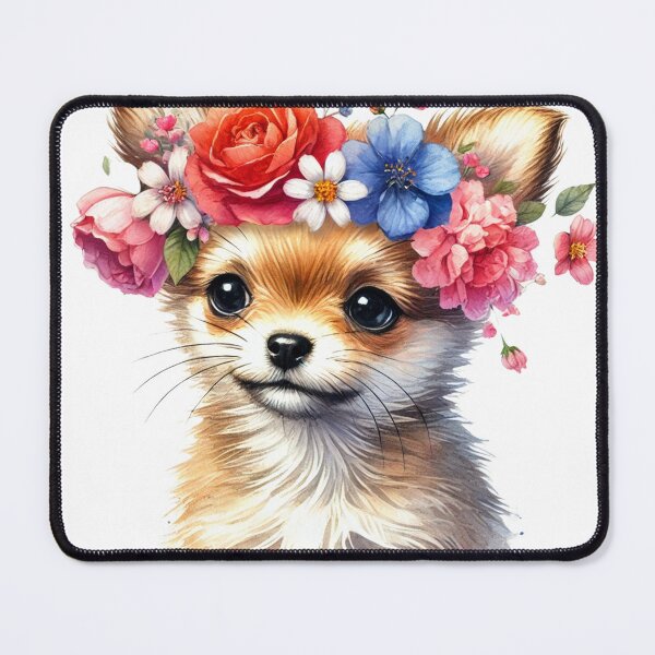 Item preview, Adorable Chihuahua puppy wearing colorful flower crown. designed and sold by toypoodlemom.