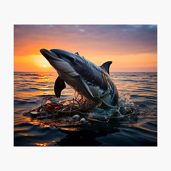 Aperçu de l'œuvre En danger : Les dauphins, victimes de la pollution et de la pêche créée et vendue par Collection de trésors .
