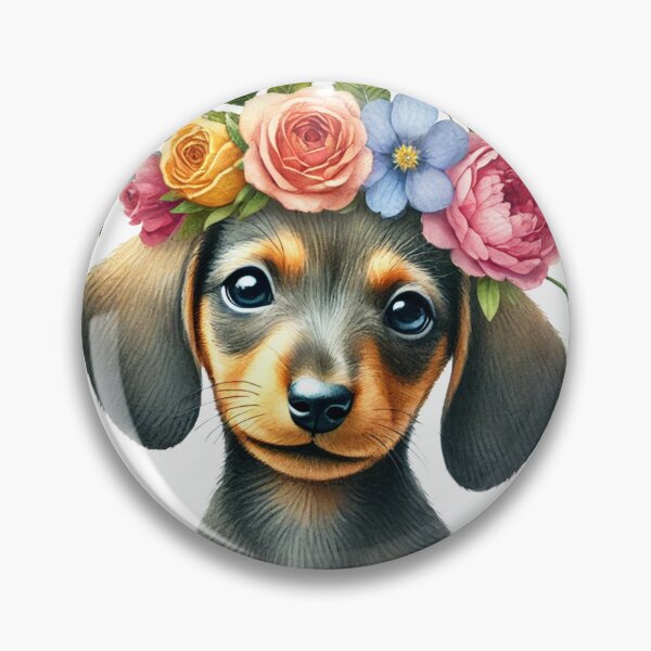 Item preview, Charming Dachshund puppy wearing a colorful flower crown. designed and sold by toypoodlemom.