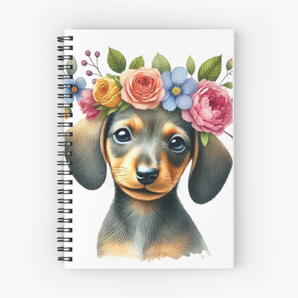 Item preview, Charming Dachshund puppy wearing a colorful flower crown. designed and sold by toypoodlemom.