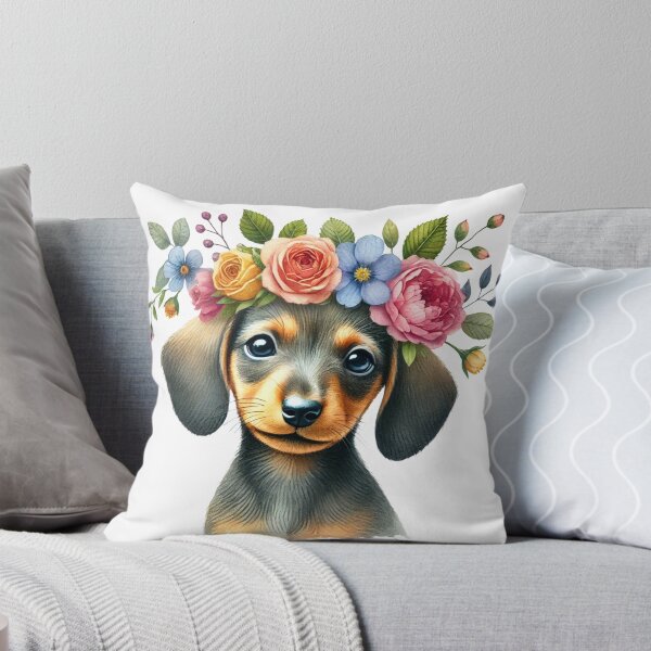Item preview, Charming Dachshund puppy wearing a colorful flower crown. designed and sold by toypoodlemom.