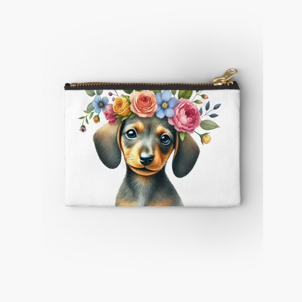 Item preview, Charming Dachshund puppy wearing a colorful flower crown. designed and sold by toypoodlemom.