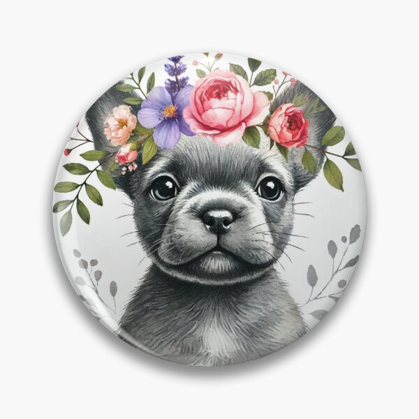 Item preview, Adorable Frenchie puppy with colorful flower crown. designed and sold by toypoodlemom.