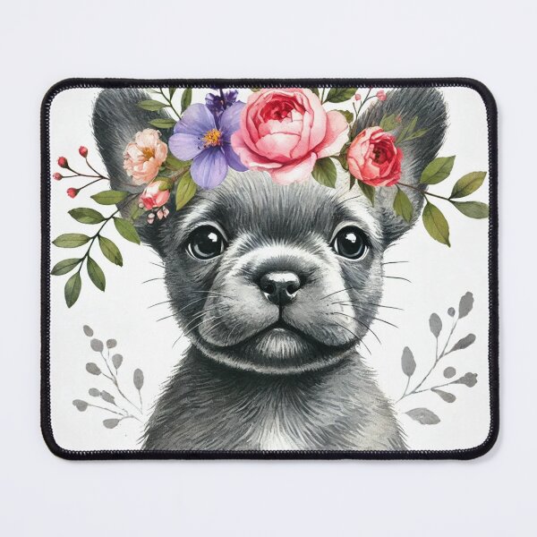 Item preview, Adorable Frenchie puppy with colorful flower crown. designed and sold by toypoodlemom.