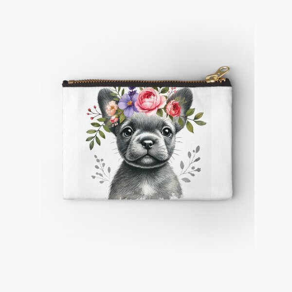 Item preview, Adorable Frenchie puppy with colorful flower crown. designed and sold by toypoodlemom.