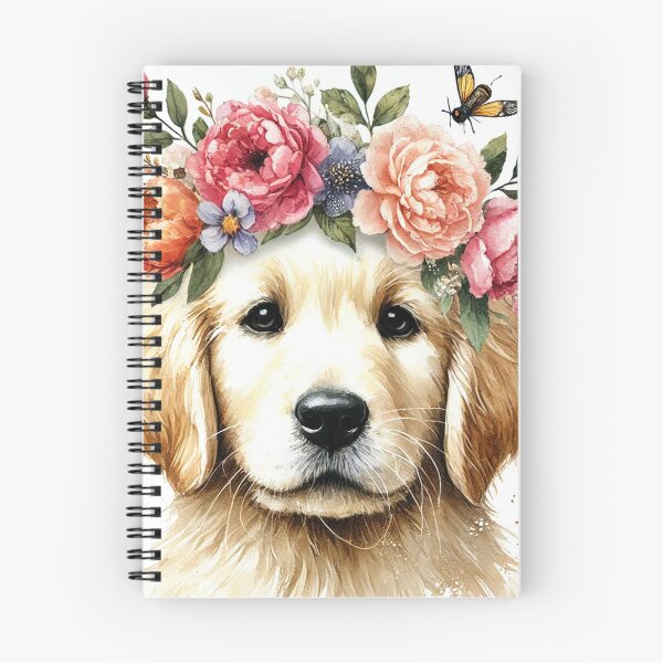 Item preview, Fluffy Golden Retriever puppy with colorful flower crown. designed and sold by toypoodlemom.