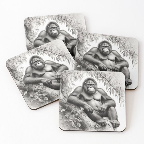 Item preview, Black and White Orangutan Pencil Drawing designed and sold by Pencil-Art.