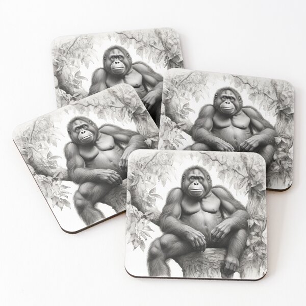 Item preview, Black and White Orangutan Pencil Drawing designed and sold by Pencil-Art.