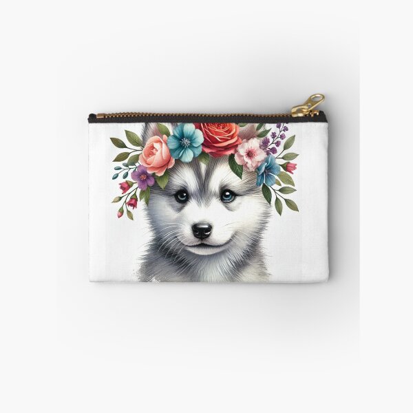 Item preview, Eye-catching Husky puppy with colorful flower crown. designed and sold by toypoodlemom.