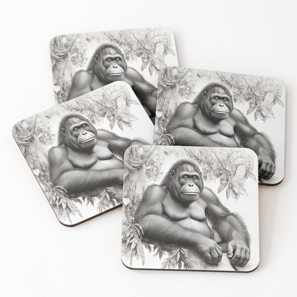 Item preview, Black and White Orangutan Pencil Drawing designed and sold by Pencil-Art.