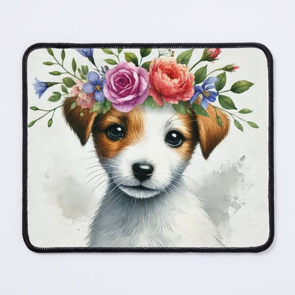 Item preview, Adorable Jack Russel puppy with colorful flower crown designed and sold by toypoodlemom.