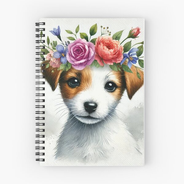 Item preview, Adorable Jack Russel puppy with colorful flower crown designed and sold by toypoodlemom.