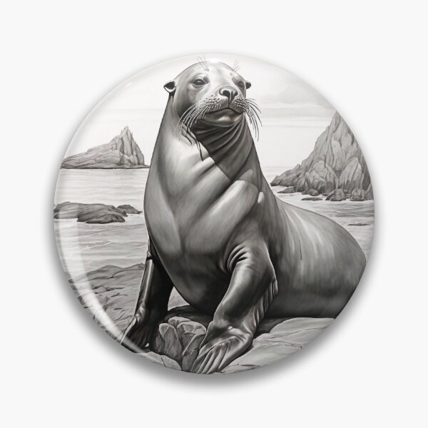 Item preview, Black and White Sea Lion Pencil Drawing designed and sold by Pencil-Art.