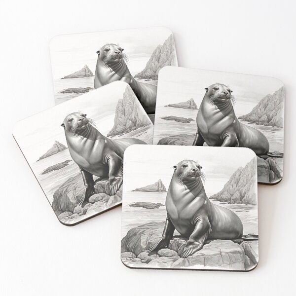Item preview, Black and White Sea Lion Pencil Drawing designed and sold by Pencil-Art.