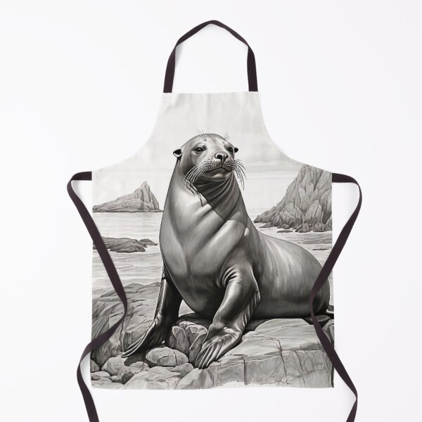 Item preview, Black and White Sea Lion Pencil Drawing designed and sold by Pencil-Art.
