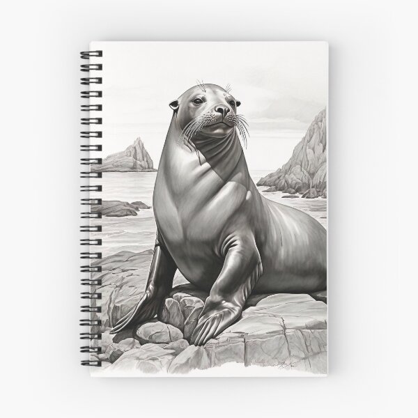 Item preview, Black and White Sea Lion Pencil Drawing designed and sold by Pencil-Art.