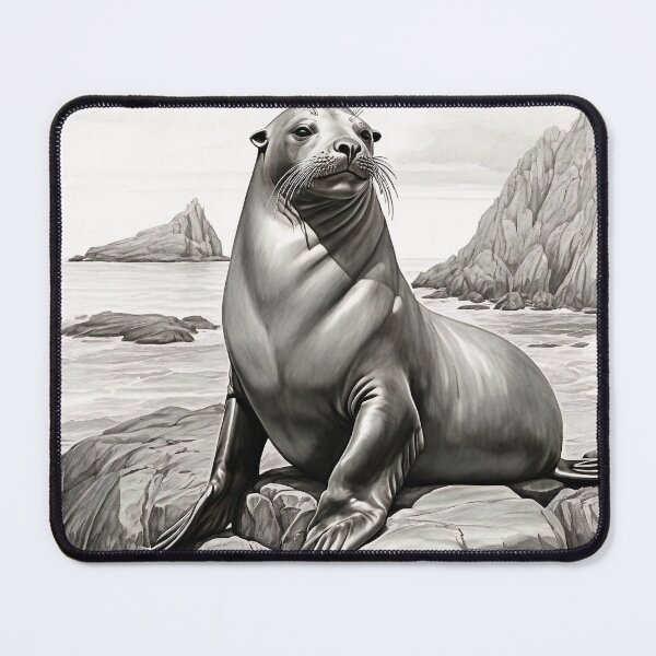Item preview, Black and White Sea Lion Pencil Drawing designed and sold by Pencil-Art.