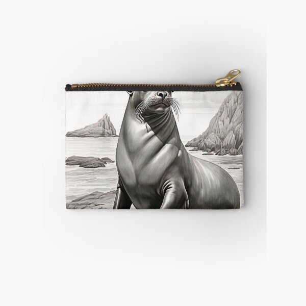 Item preview, Black and White Sea Lion Pencil Drawing designed and sold by Pencil-Art.