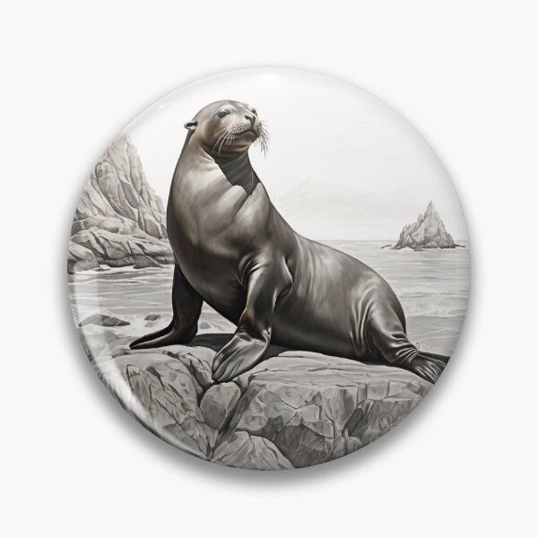 Item preview, Black and White Sea Lion Pencil Drawing designed and sold by Pencil-Art.