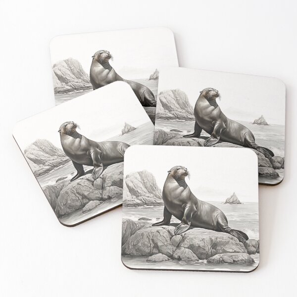 Item preview, Black and White Sea Lion Pencil Drawing designed and sold by Pencil-Art.