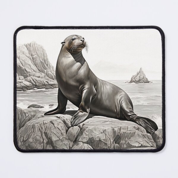 Item preview, Black and White Sea Lion Pencil Drawing designed and sold by Pencil-Art.