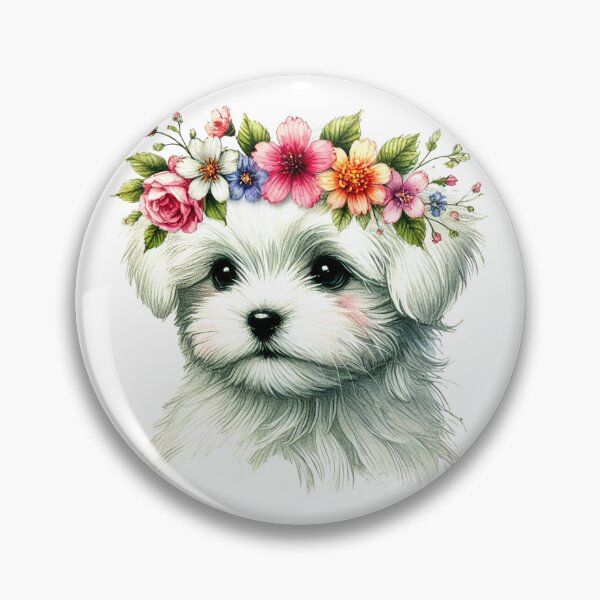Item preview, Fluffy Maltese puppy with colorful flower crown. designed and sold by toypoodlemom.