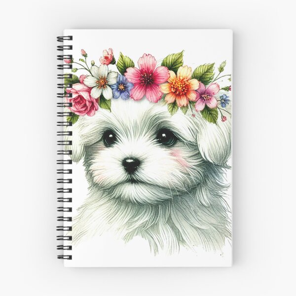 Item preview, Fluffy Maltese puppy with colorful flower crown. designed and sold by toypoodlemom.