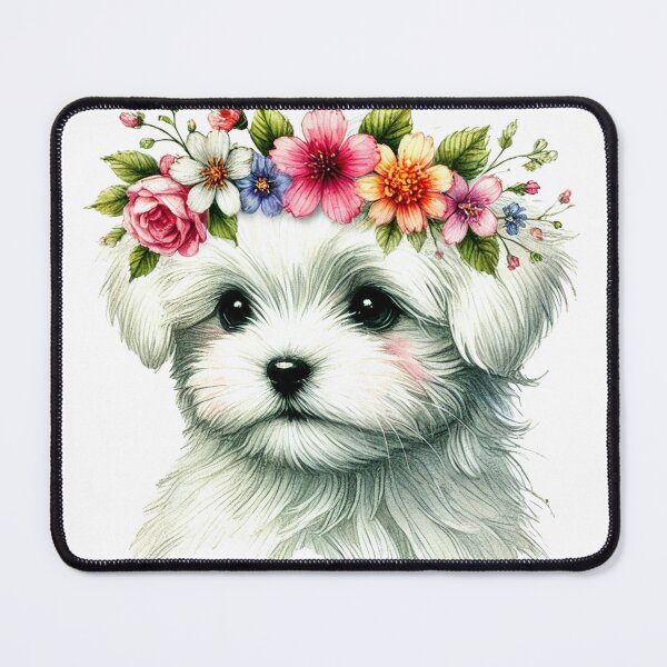 Item preview, Fluffy Maltese puppy with colorful flower crown. designed and sold by toypoodlemom.