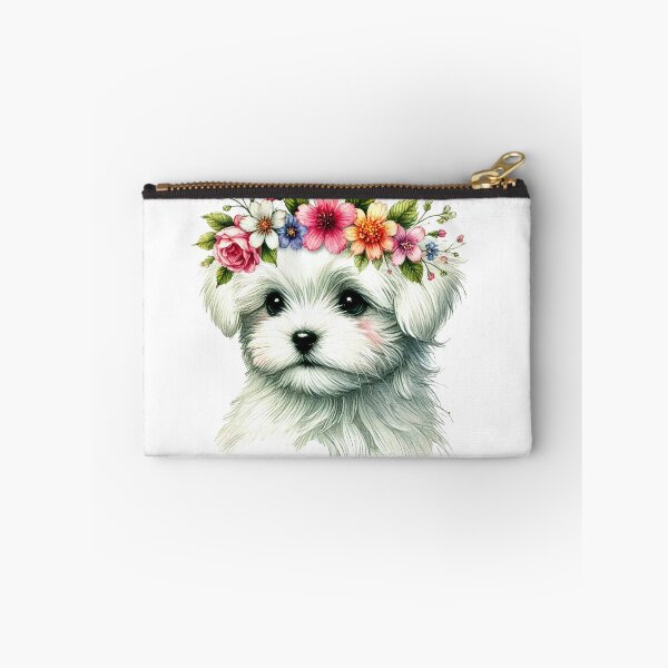 Item preview, Fluffy Maltese puppy with colorful flower crown. designed and sold by toypoodlemom.