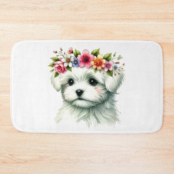 Item preview, Fluffy Maltese puppy with colorful flower crown. designed and sold by toypoodlemom.