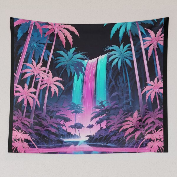 Item preview, Neon Jungle Waterfall: 80s Electric Paradise designed and sold by Slick-Waffles.