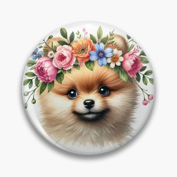Item preview, Adorable Pomeranian puppy with colorful flower crown designed and sold by toypoodlemom.
