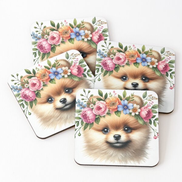 Item preview, Adorable Pomeranian puppy with colorful flower crown designed and sold by toypoodlemom.