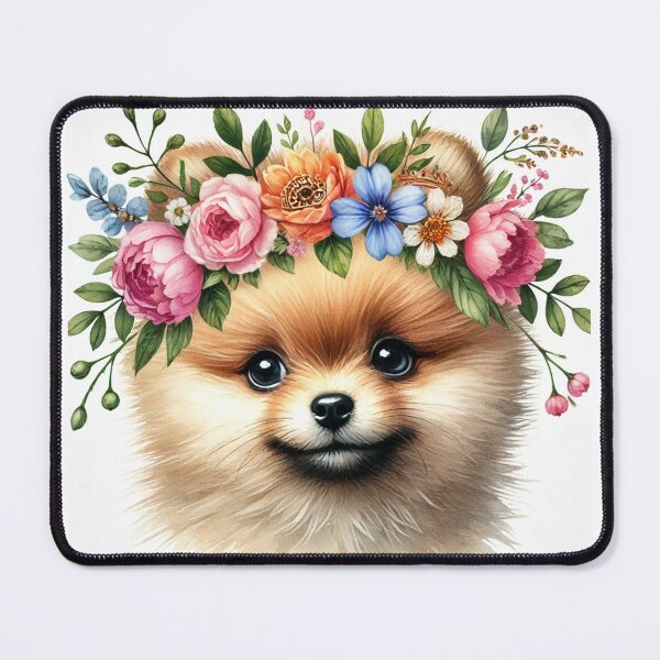 Item preview, Adorable Pomeranian puppy with colorful flower crown designed and sold by toypoodlemom.