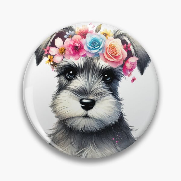 Item preview, Charming Schnauzer puppy with colorful flower crown. designed and sold by toypoodlemom.