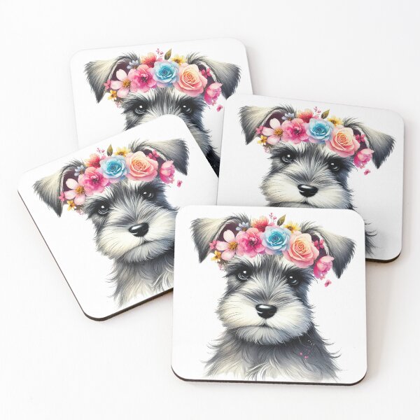 Item preview, Charming Schnauzer puppy with colorful flower crown. designed and sold by toypoodlemom.