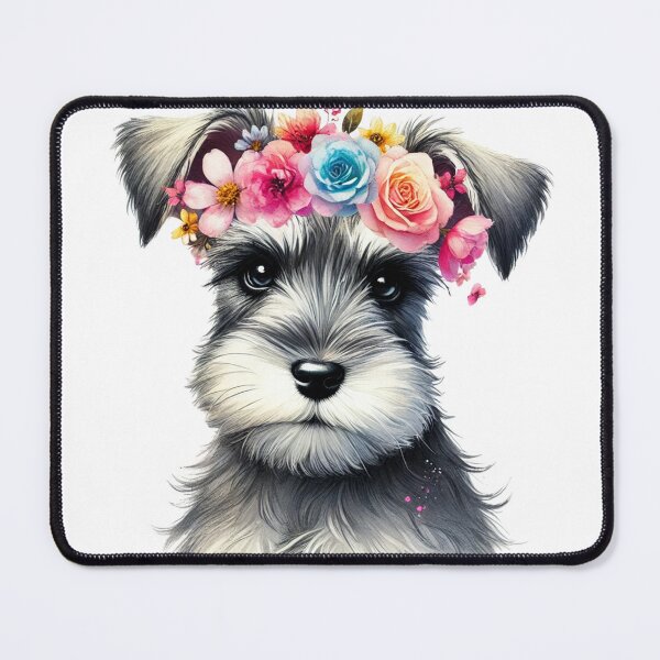 Item preview, Charming Schnauzer puppy with colorful flower crown. designed and sold by toypoodlemom.
