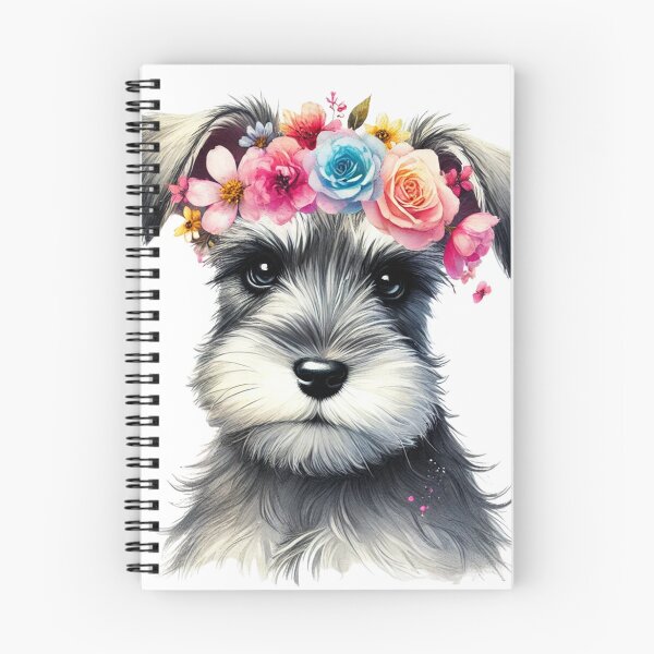 Item preview, Charming Schnauzer puppy with colorful flower crown. designed and sold by toypoodlemom.