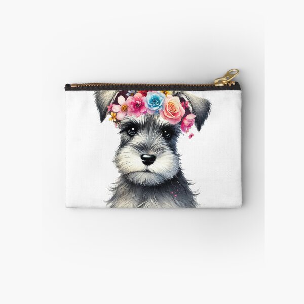 Item preview, Charming Schnauzer puppy with colorful flower crown. designed and sold by toypoodlemom.