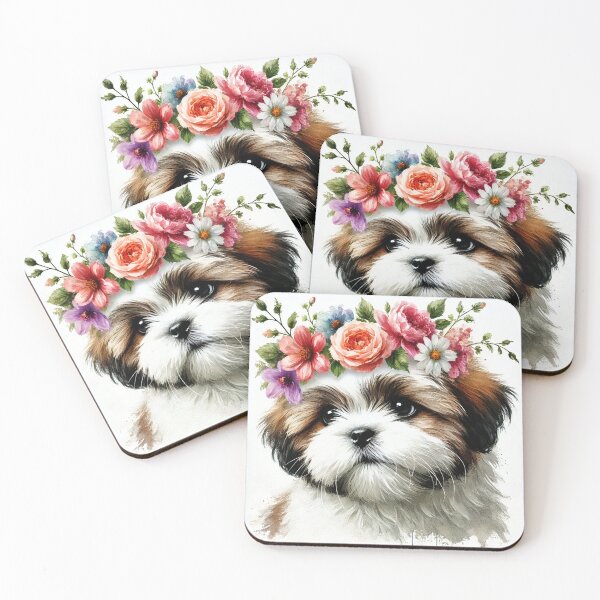Item preview, Adorable Shih Tzu puppy with colorful flower crown designed and sold by toypoodlemom.